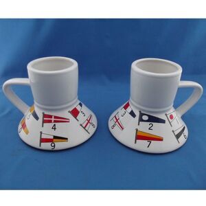 Set of 2 - Mariner Coffee No-Spill Coffee Mug - Nautical Flags - Non-Slip Bottom